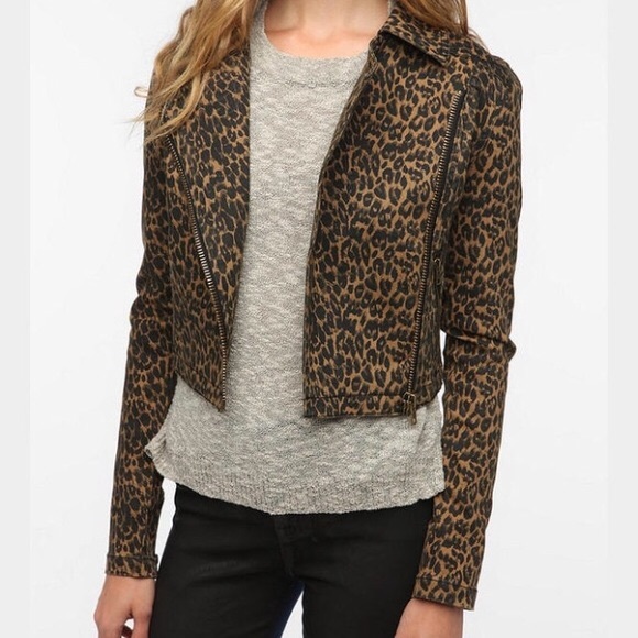SILENCE + NOISE LEOPARD MOTO JACKET - Picture 1 of 8